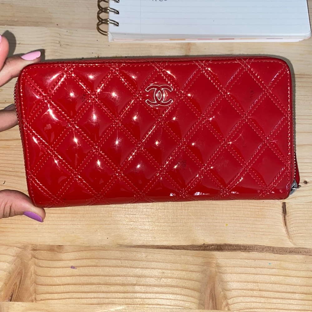 Red patent leather Chanel wallet